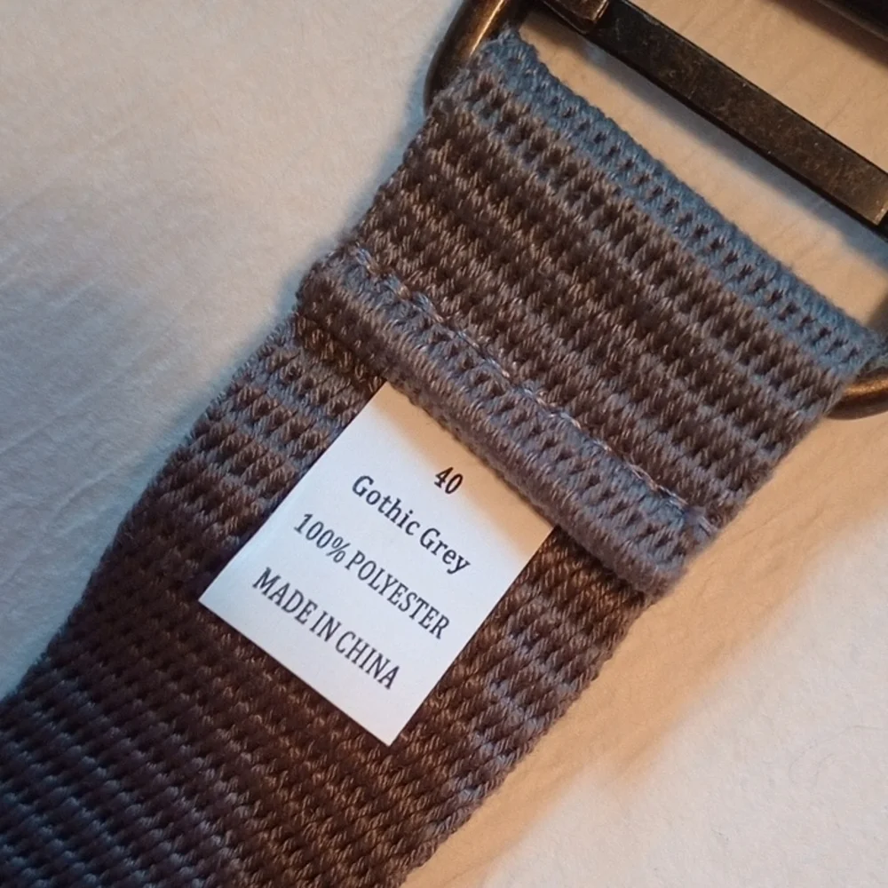 Gray Nylon Webbing Belt with Brass Buckle